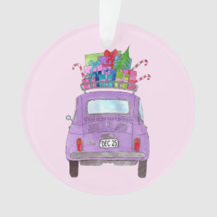 Ornamento Retro Retro Roxo Fiat 500 com presentes de Natal