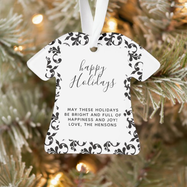 Ornamento Rococó Preto e Branco Feliz Natal Script (Árvore)