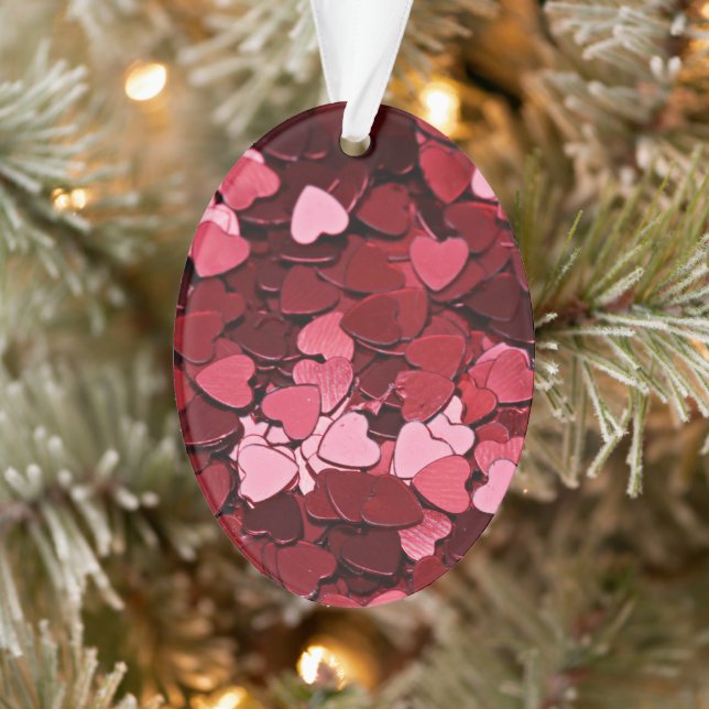 Ornamento Romantic Red & Pink Heart Confetti Valentine's Day (Árvore)