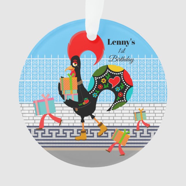 Ornamento Rooster Português com Dons Partido primeiro aniver (Frente)