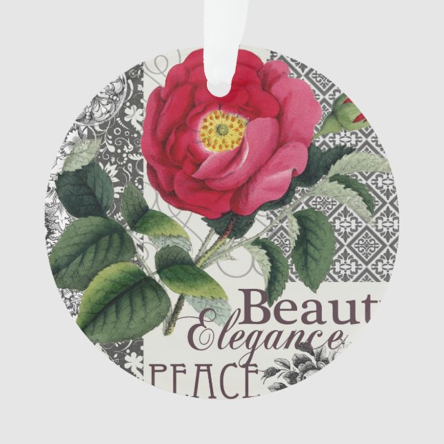 Ornamento Rosa Damasco Bonito Antígua Floral (Frente)