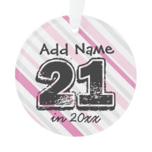 Ornamento Rosa Personalizado de Aniversário de 21 