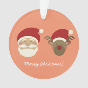 Ornamento Rosa Pêssego Fofo Papai Noel & Rena de Natal