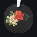 Ornamento Rosa Vermelha e Margaridas Fundo Preto<br><div class="desc">Belo e colorido buquê de flores,  rosa vermelha e margaridas brancas em fundo preto.</div>