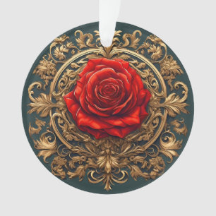 Ornamento Rosa Vermelha Ornamentada Com Moldura Barroca Dour
