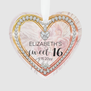 Ornamento Rosas Rosa  Diamantes Doce 16 Guarda-Guarda Orname