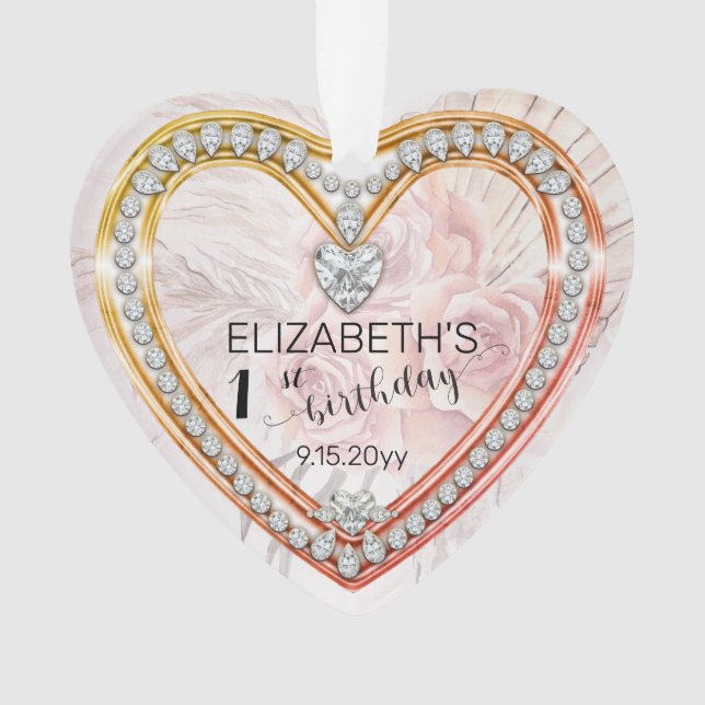 Ornamento Rosas Rosa |primeiro aniversario de diamantes Orna (Frente)