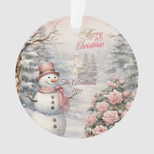 Ornamento Rosas Rosa Vintage, Vila de Natal Snowman
