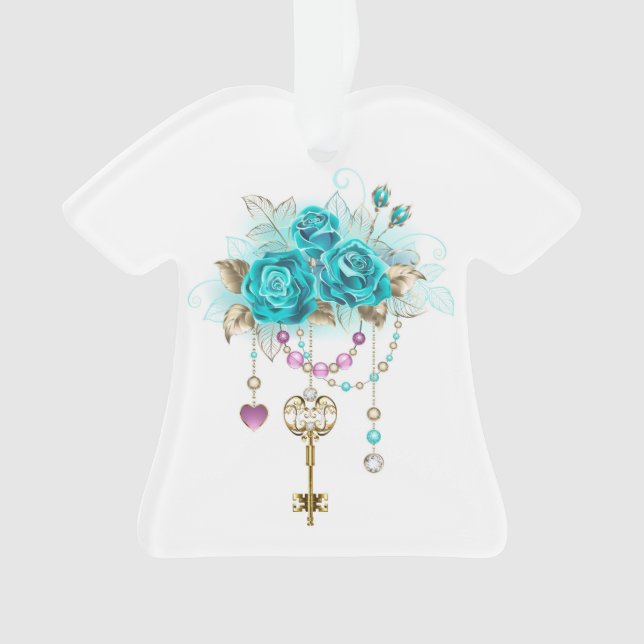 Ornamento Rosas Turquesas com Chaves (Frente)