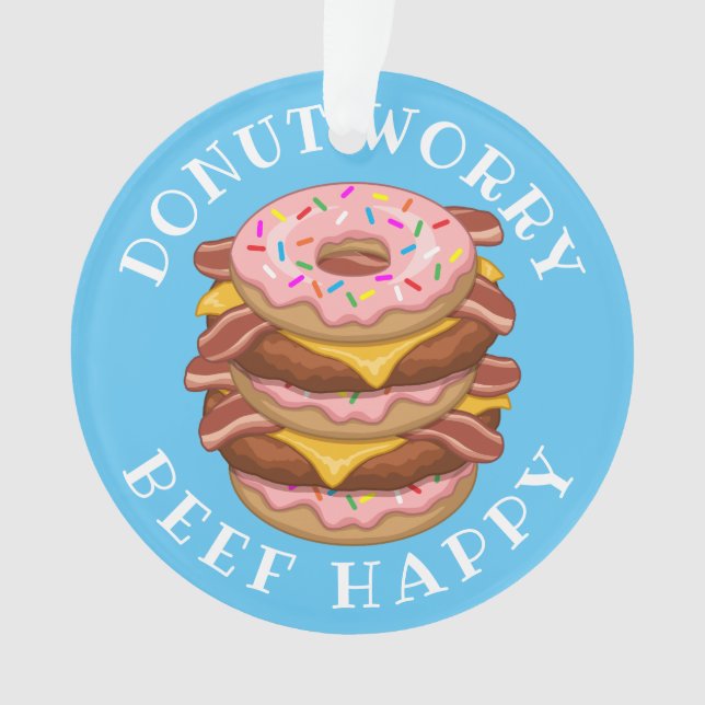 Ornamento Rosquinha Engraçada Feliz Bacon Cheeseburger (Frente)