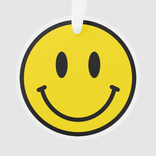 Ornamento Rosto de Sorriso Amarelo Preto Branco Feliz Emoji (Frente)