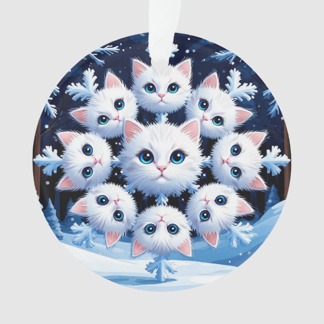 Ornamento Rostos brancos e bonitos de gato arranjados em flo (Frente)