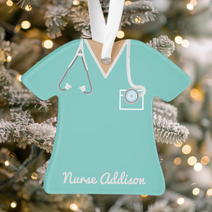 Ornamento Roupas de Enfermeira Azul Personalizadas Presente 