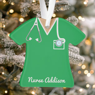 Ornamento Roupas de Enfermeira Verdes Personalizadas Present