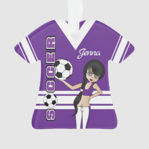 Ornamento Roxo bonito da menina do futebol da juventude