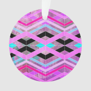 Ornamento Roxo Rosa e Geométrico Aquático Cruzando Listras