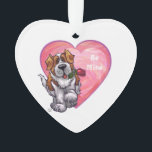 Ornamento Rua Bernard Dia de os namorados<br><div class="desc">Desfile Animal O Santo Romântico Bernard Dog Personalizado Dog Dons de Coração e Amor, cartas, e acessórios trazidos para você pela Imagine isso! Design apresenta nossa trabalho de arte divertida de uma Rua marrom e branca... com um rosa bonito na boca, com corações roxos, vermelhos e cor-de-rosa atrás pintados digitalmente...</div>