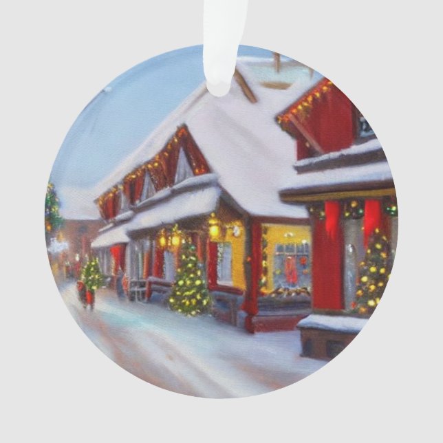 Ornamento Rua da cidade nevada no Natal (Frente)