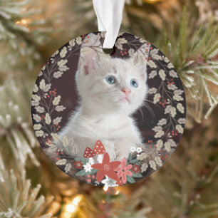 Ornamento Rustic deixa Cat Pet Photo Wreath Natal