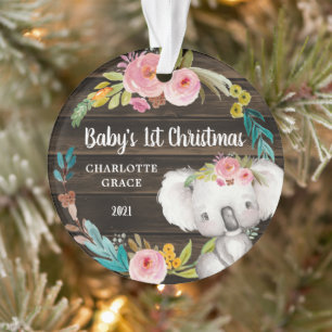 Ornamento Rustic Floral Koala Baby Primeiro Natal