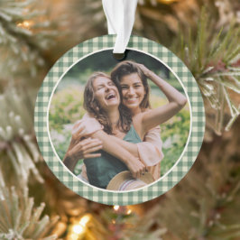 Ornamento Rustic Green Gingham Foto do Natal Moderno
