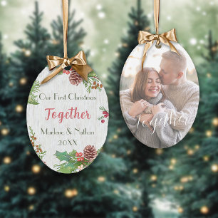 Ornamento Rustic Holly Pine Junto Foto Personalizada Do Marc