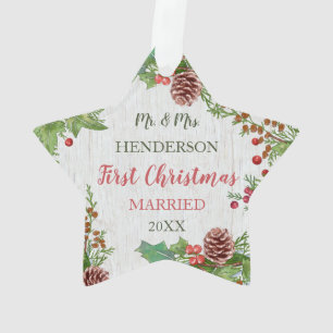 Ornamento Rustic Holly Pine Newlyweds Milestone Foto Persona