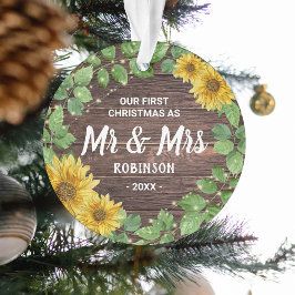 Ornamento Rustic Sunflower Mr & Mrs. Our 1rua Natal