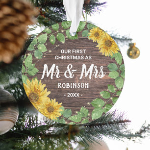 Ornamento Rustic Sunflower Mr & Mrs. Our 1rua Natal