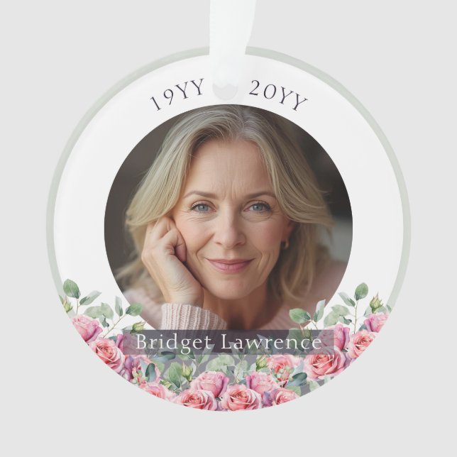 Ornamento Sage Green Eucalyptus Pink Roses Remembrance (Frente)