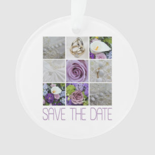 Ornamento Salvar a Colagem de Casamento Roxo de Data