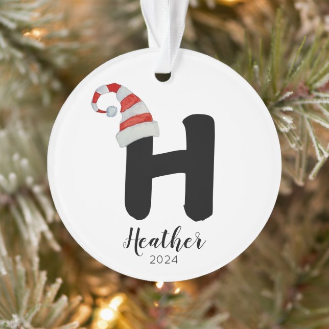 Ornamento Santa Hat Simples - Letra Personalizável H Natal (Árvore)