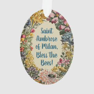 Ornamento Santo Ambrósio de Milão com Flores, Abelhas e Colm