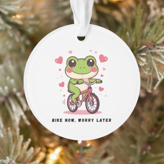 Ornamento Sapo Fofo Andando de Bicicleta | Presente Engraçad (Árvore)