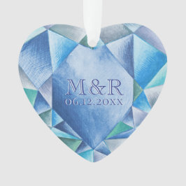 Ornamento Sapphire Watercolor Heart 45º Aniversário de Casam