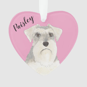 Ornamento Schnauzer Branco de Cinzas de Coração Rosa Persona
