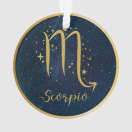 Ornamento Scorpio zodiano símbolo dourado estrelas azuis per