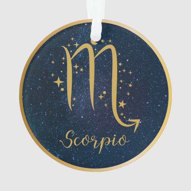 Ornamento Scorpio zodiano símbolo dourado estrelas azuis per (Verso)