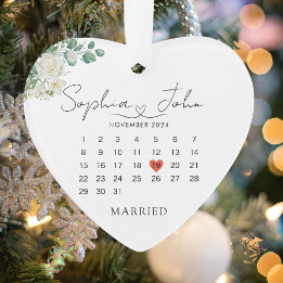 Ornamento Scripts de Coração de Data de Casamento de Natal C