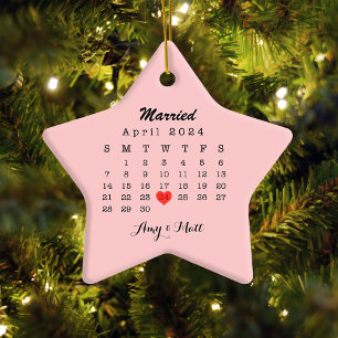 Ornamento Scripts de Coração de Data de Casamento de Natal C