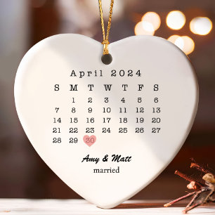 Ornamento Scripts de Coração de Data de Casamento de Natal C