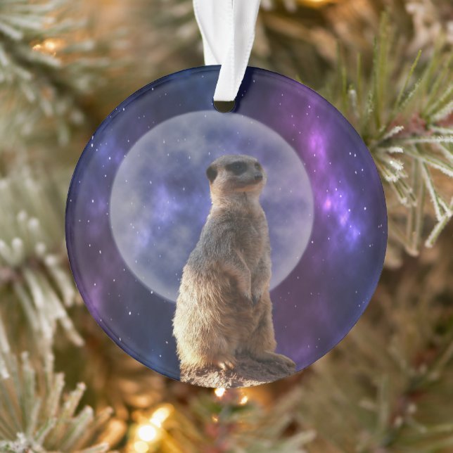 Ornamento Sentinela Cósmica: Meerkat embaixo da lua cheia (Árvore)