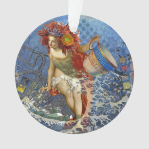 Ornamento Sereia Aquário Arte Azul Gótica