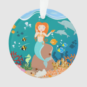 Ornamento Sereia e golfinhos sob a festa de aniversário mar