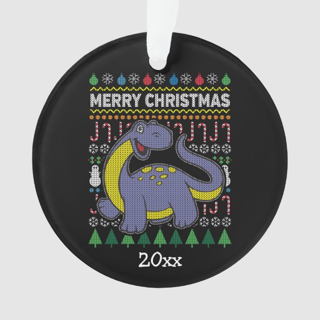 Ornamento Série Dino Purple Ugly Christmas Sweater (Frente)