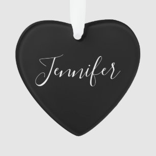 Ornamento Seu nome Script branco elegante em preto