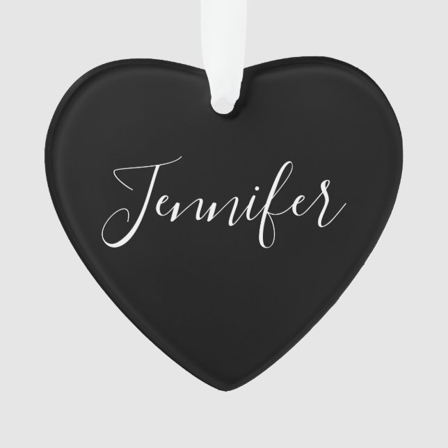 Ornamento Seu nome | Script branco elegante em preto (Frente)