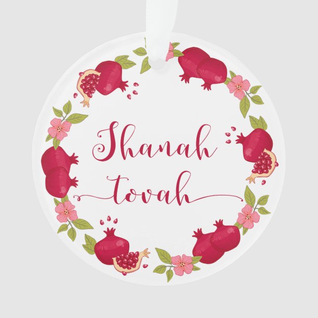 Ornamento Shanah Tovah Ano Novo Pomegranato (Frente)