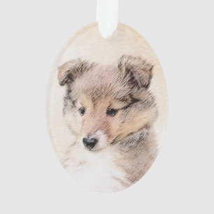 Ornamento Shetland Sheepdog Puppy Pintura Original