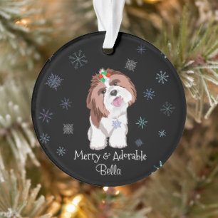 Ornamento Shih Tzu Alegre & Adorável Com Nome de Cachorro Fl
